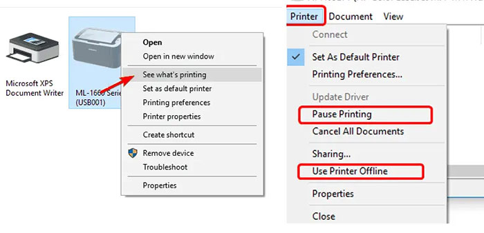 فعال بودن گزینه Use Printer Offline
